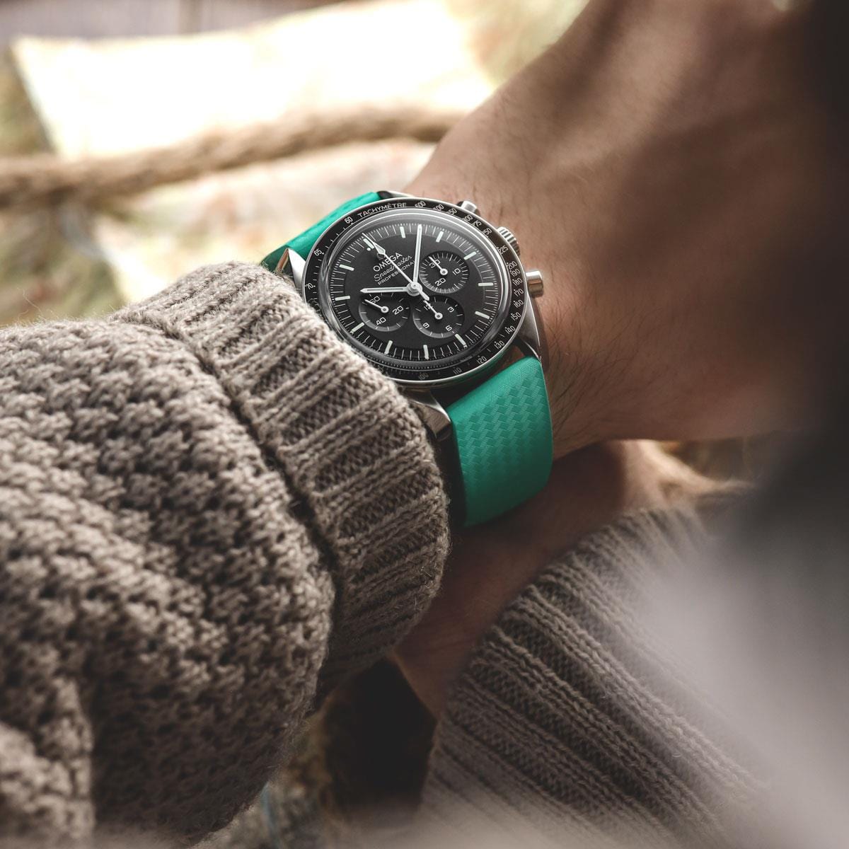 WatchGecko 400 Italian Rubber Divers Reversible Watch Strap - Military Green - Super Luminova
