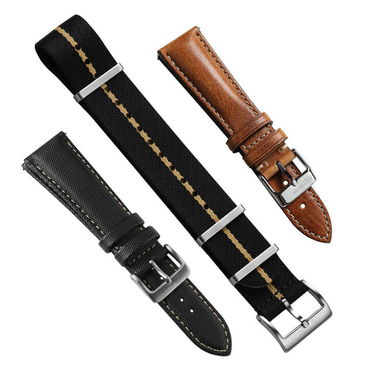 WatchGecko Best Sellers Watch Strap Set - Leather, Nylon, Sailcloth 