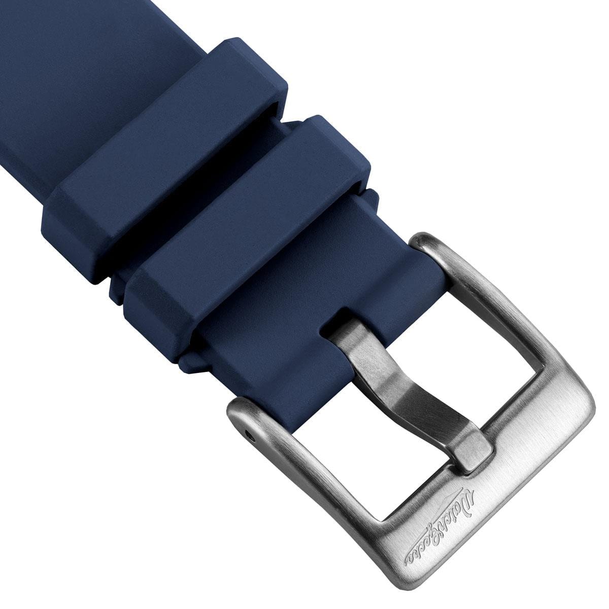 WatchGecko Curved Ends Blue Rubber Watch Strap - Brushed Buckle