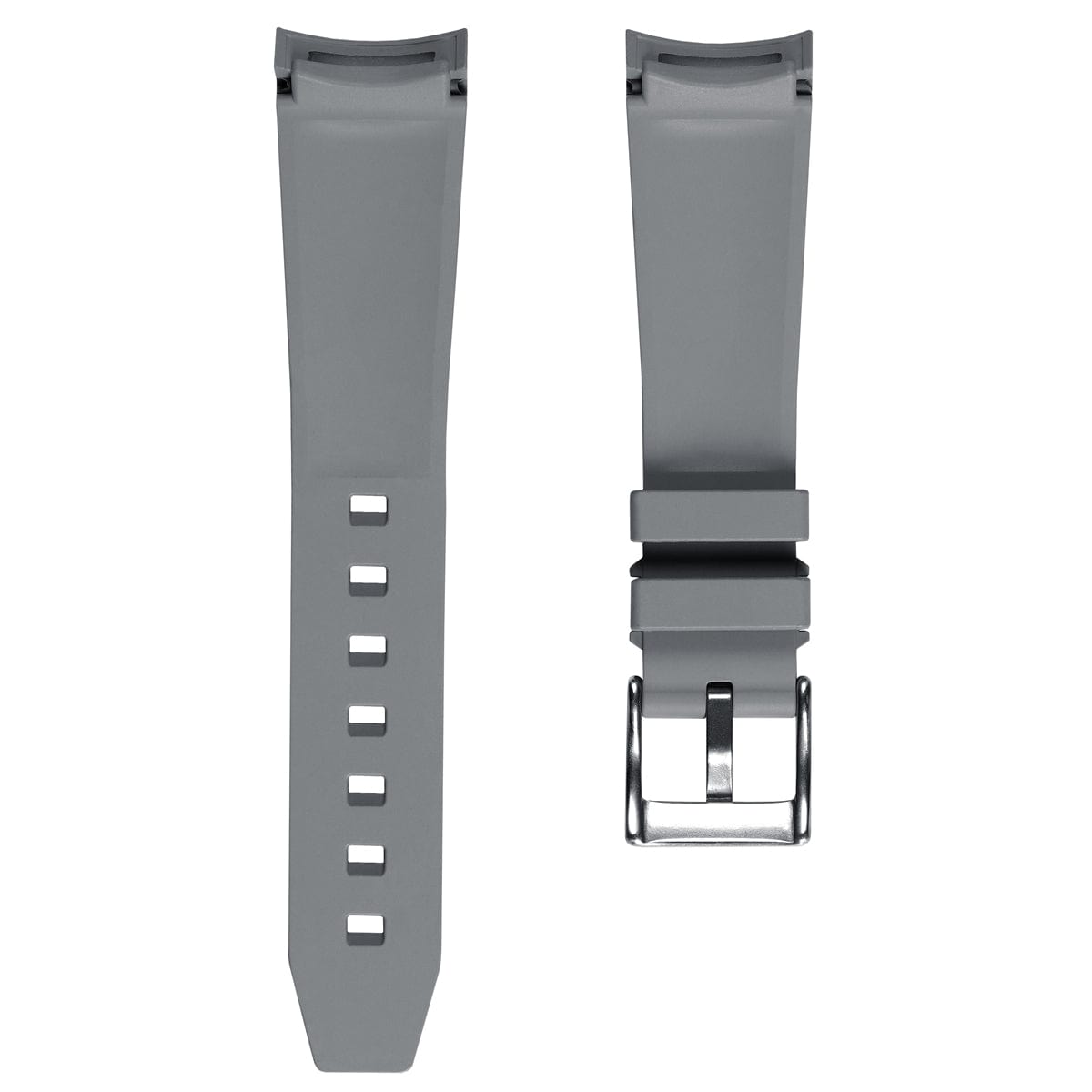 WatchGecko Curved Ends Grey Rubber Watch Strap - Brushed Buckle