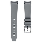 WatchGecko Curved Ends Grey Rubber Watch Strap - Brushed Buckle