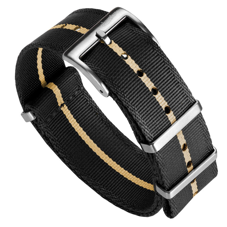 WatchGecko Signature Military Nylon Watch Strap - Black & Beige ...