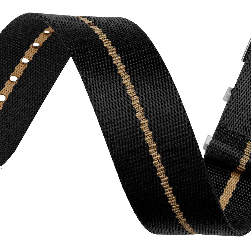 WatchGecko Signature Military Nylon Watch Strap - Black & Beige ...