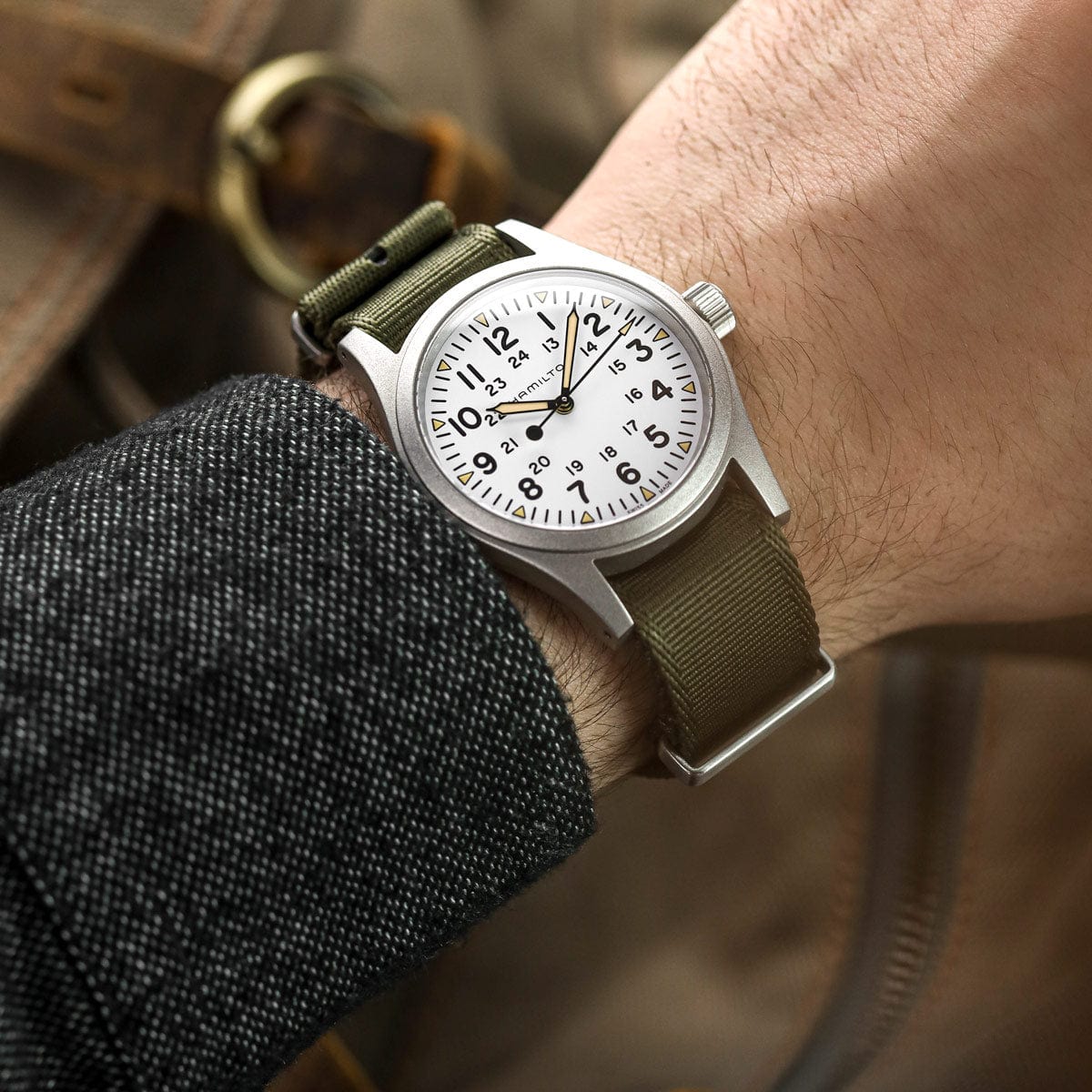 WatchGecko Signature Military Nylon Watch Strap Black Beige