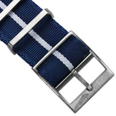 WatchGecko Signature Single Pass NATO Strap - Blue & White