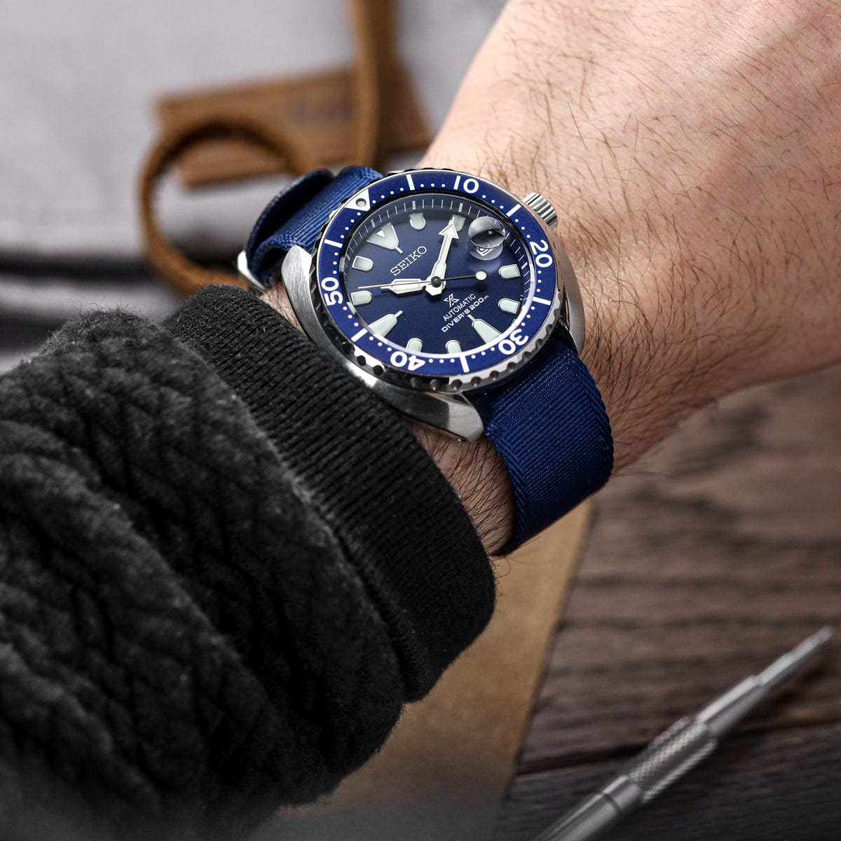 WatchGecko Signature Single Pass NATO Strap - Navy Blue