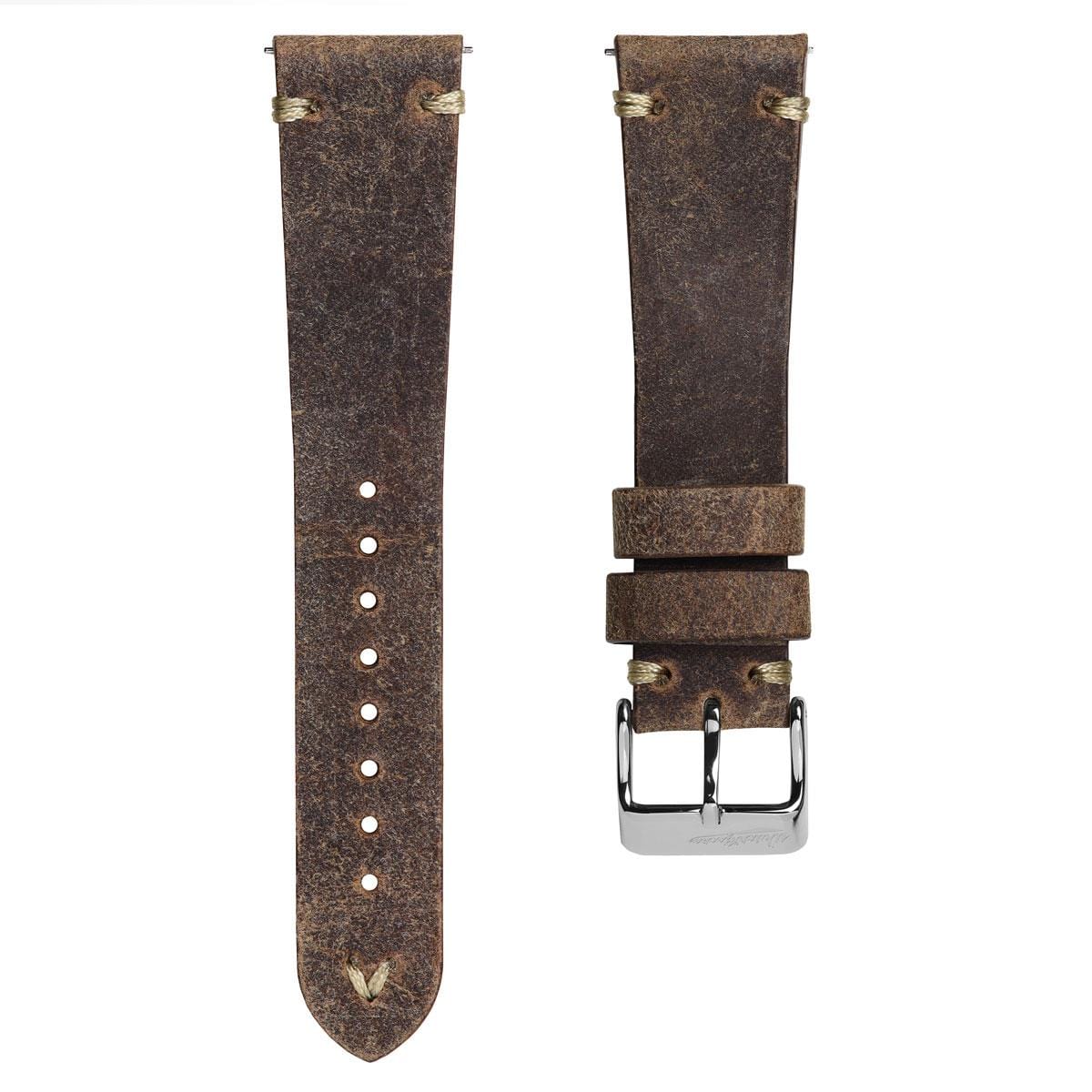 WatchGecko V-Stitch Distressed Leather Watch Strap - Light Brown