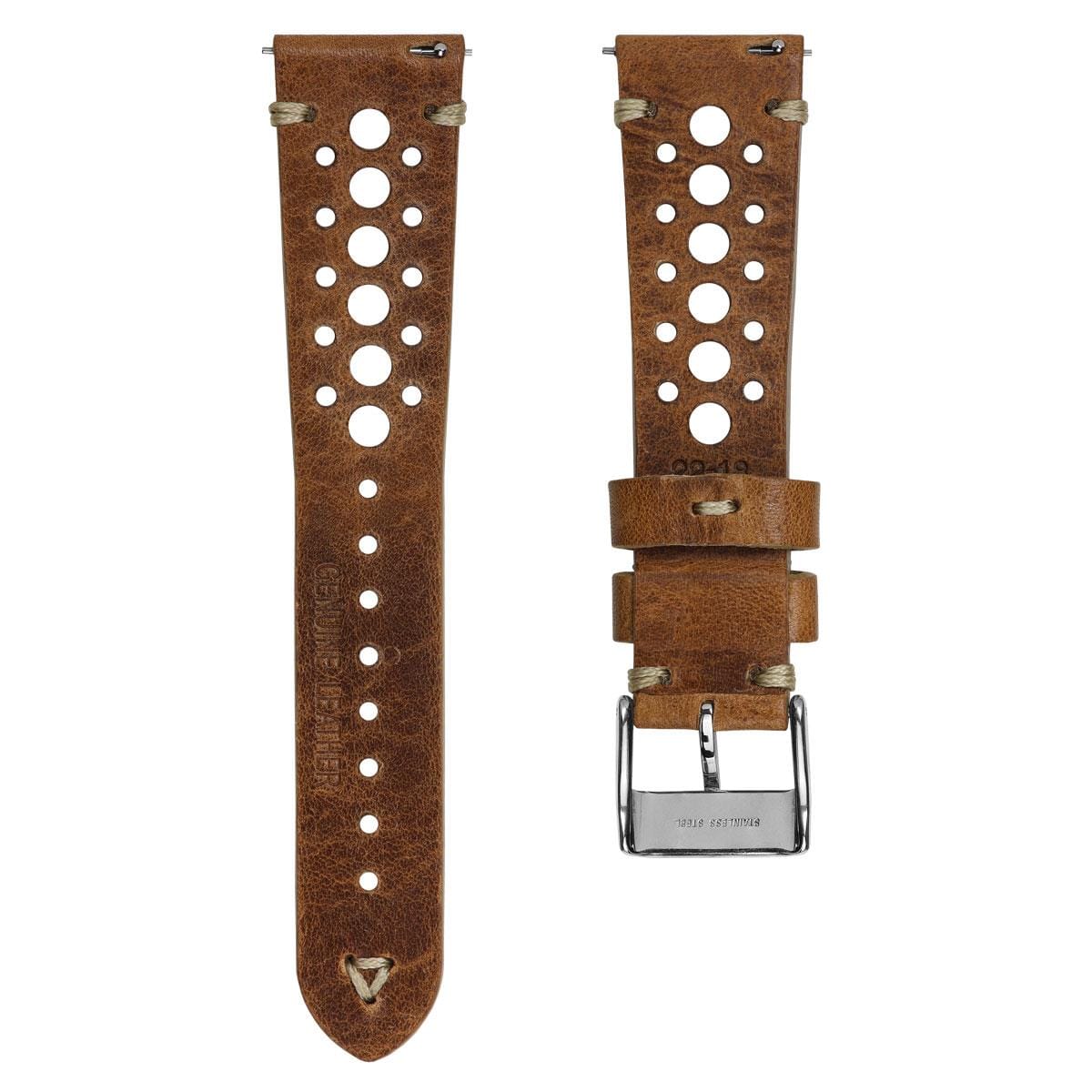 Simple Handmade Italian Leather Perforated Watch Strap - Light Brown