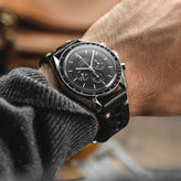 WatchGecko V-Stitch Italian Leather Perforated Watch Strap - Black