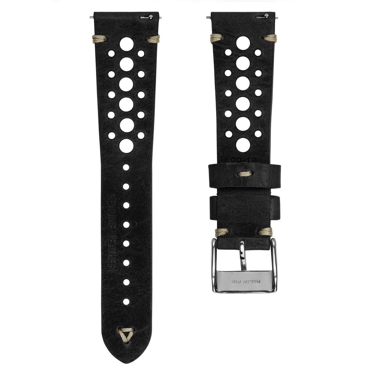 Simple Handmade Italian Leather Perforated Watch Strap - Black