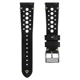 WatchGecko V-Stitch Italian Leather Perforated Watch Strap - Black