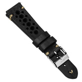 WatchGecko V-Stitch Italian Leather Perforated Watch Strap - Black