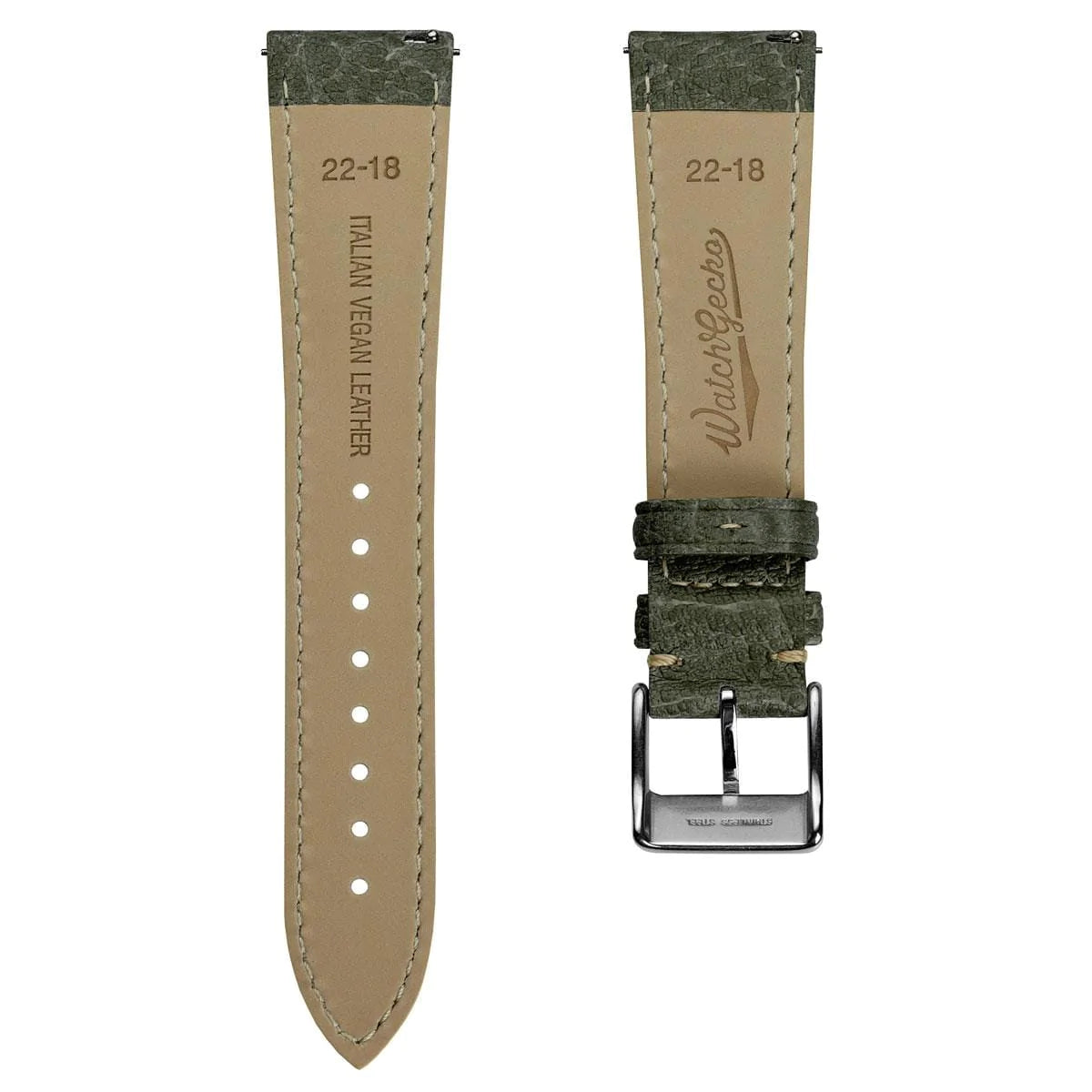 Vintage Highley Italian Vegan leather Watch Strap - Textured Olive Green