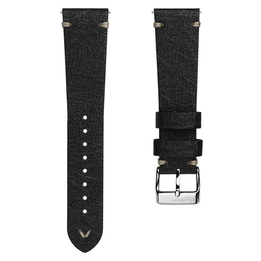V-Stitch Vegan Italian Leather Watch Strap - Textured Black