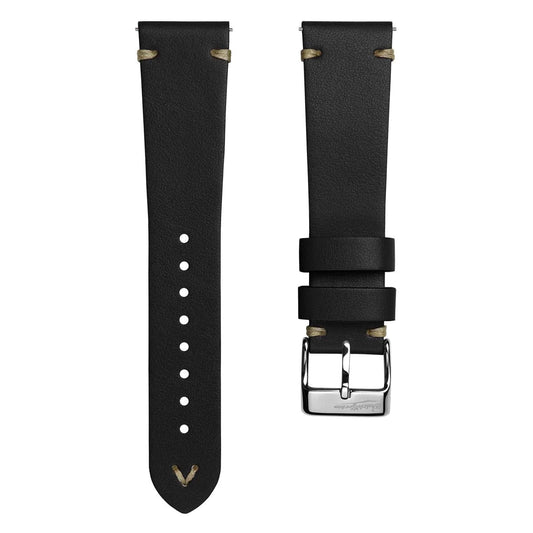 V-Stitch Vegan Italian Leather Watch Strap - Black