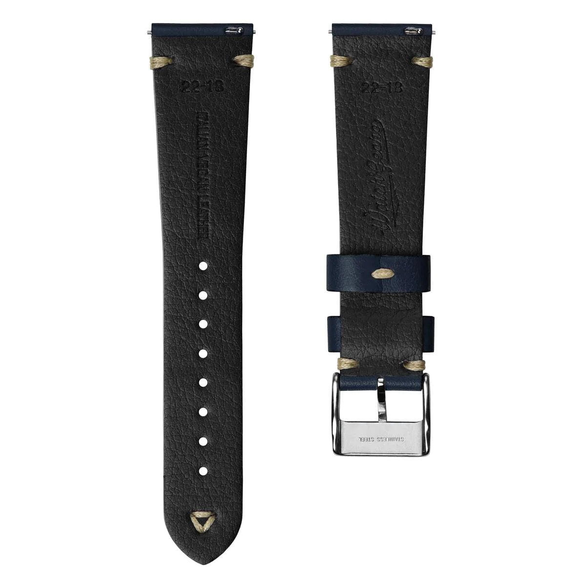 V-Stitch Vegan Italian Leather Watch Strap - Blue Atlas
