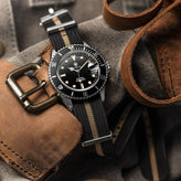 WatchGecko Ridge Military Nylon Watch Strap - Black & Beige
