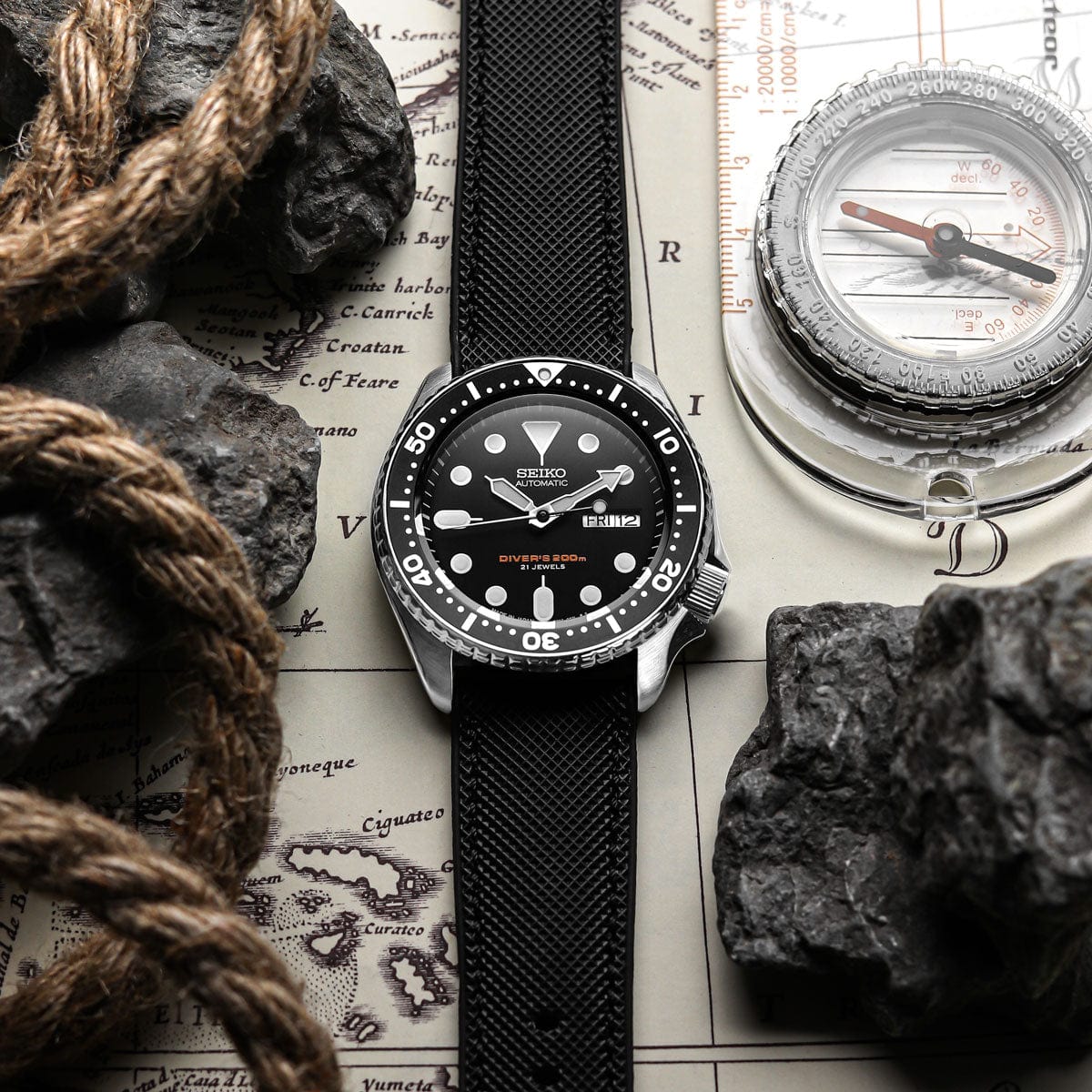 ZULUDIVER Anvil FKM Rubber Watch Strap - Black