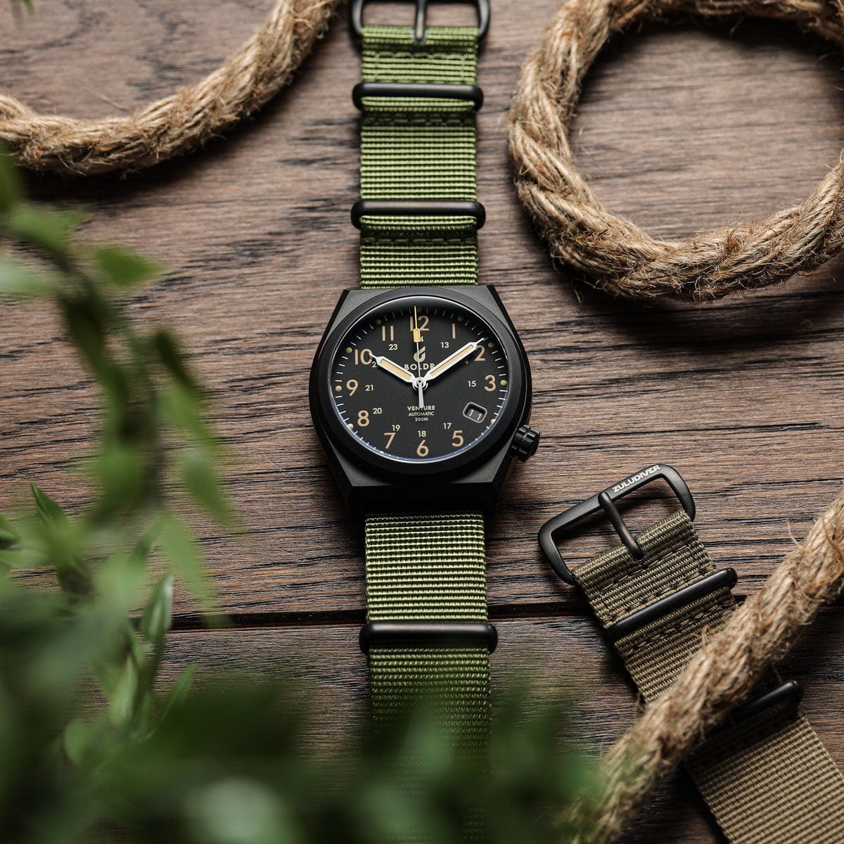 ZULUDIVER 1973 British Military Watch Strap: CADET - Army Green - PVD IP Black