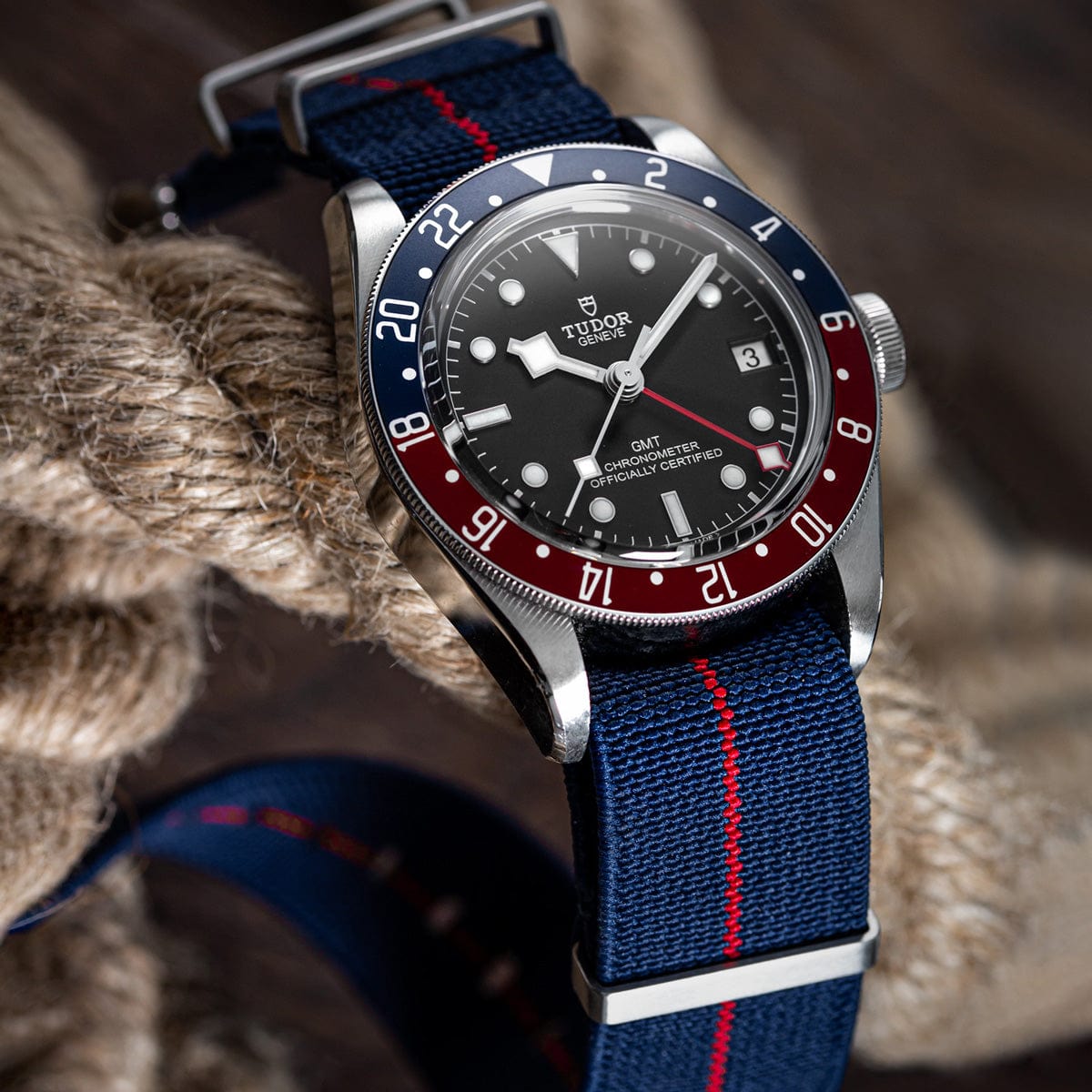 ZULUDIVER 1973 British Military Watch Strap: AIRBORNE Elastic - Blue & Red