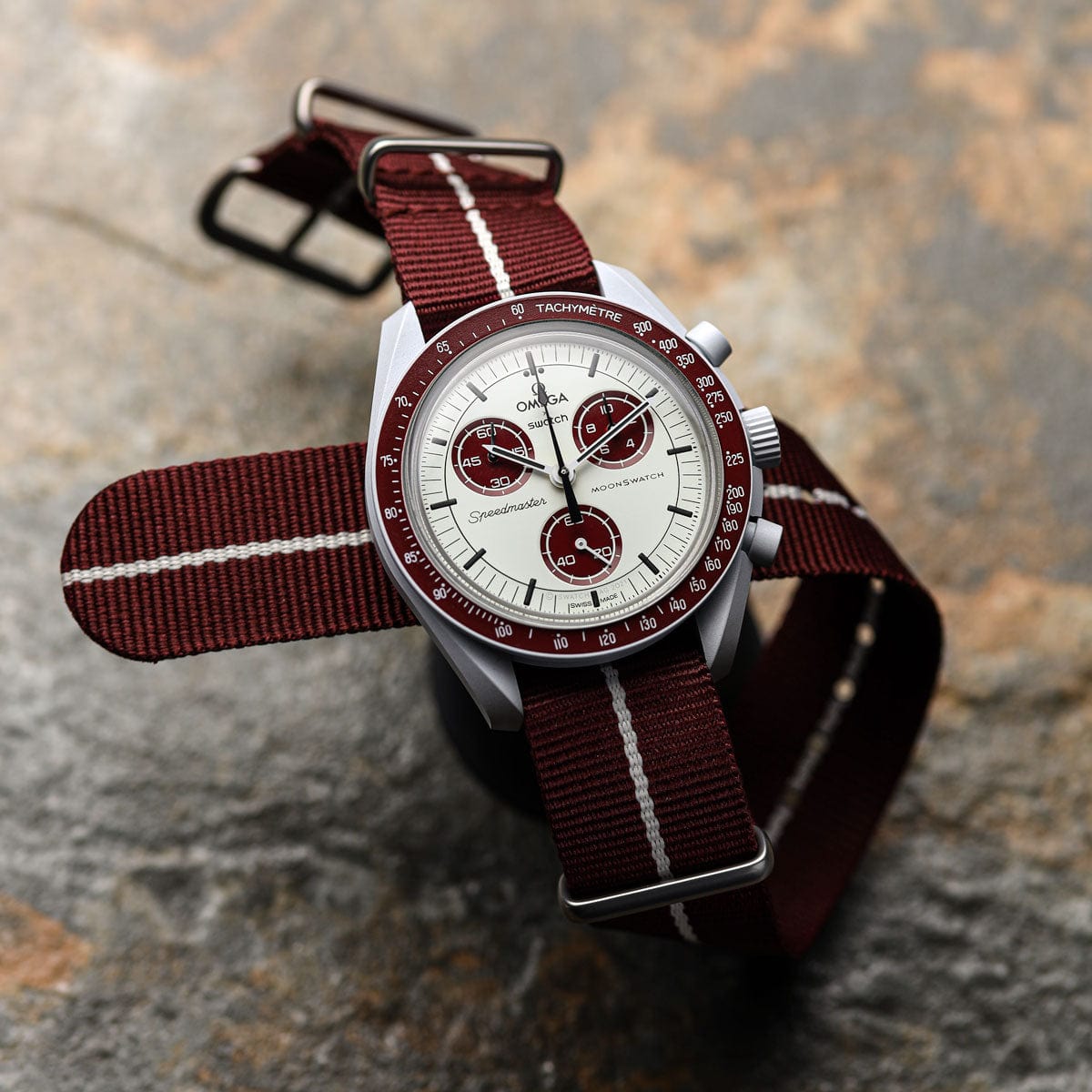 ZULUDIVER 1973 British Military Watch Strap: CADET Marine Nationale - Burgundy & White