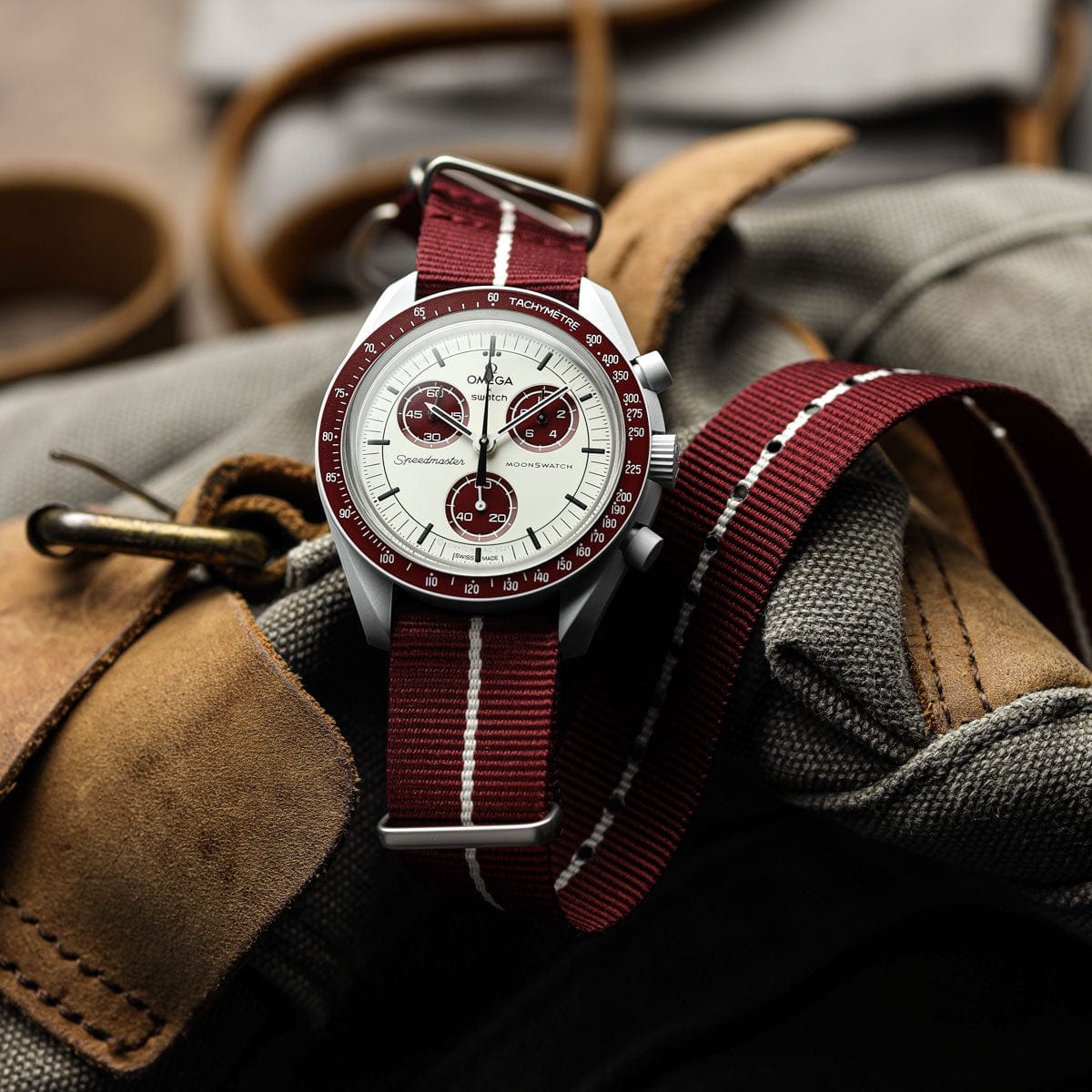 ZULUDIVER 1973 British Military Watch Strap: CADET Marine Nationale - Burgundy & White