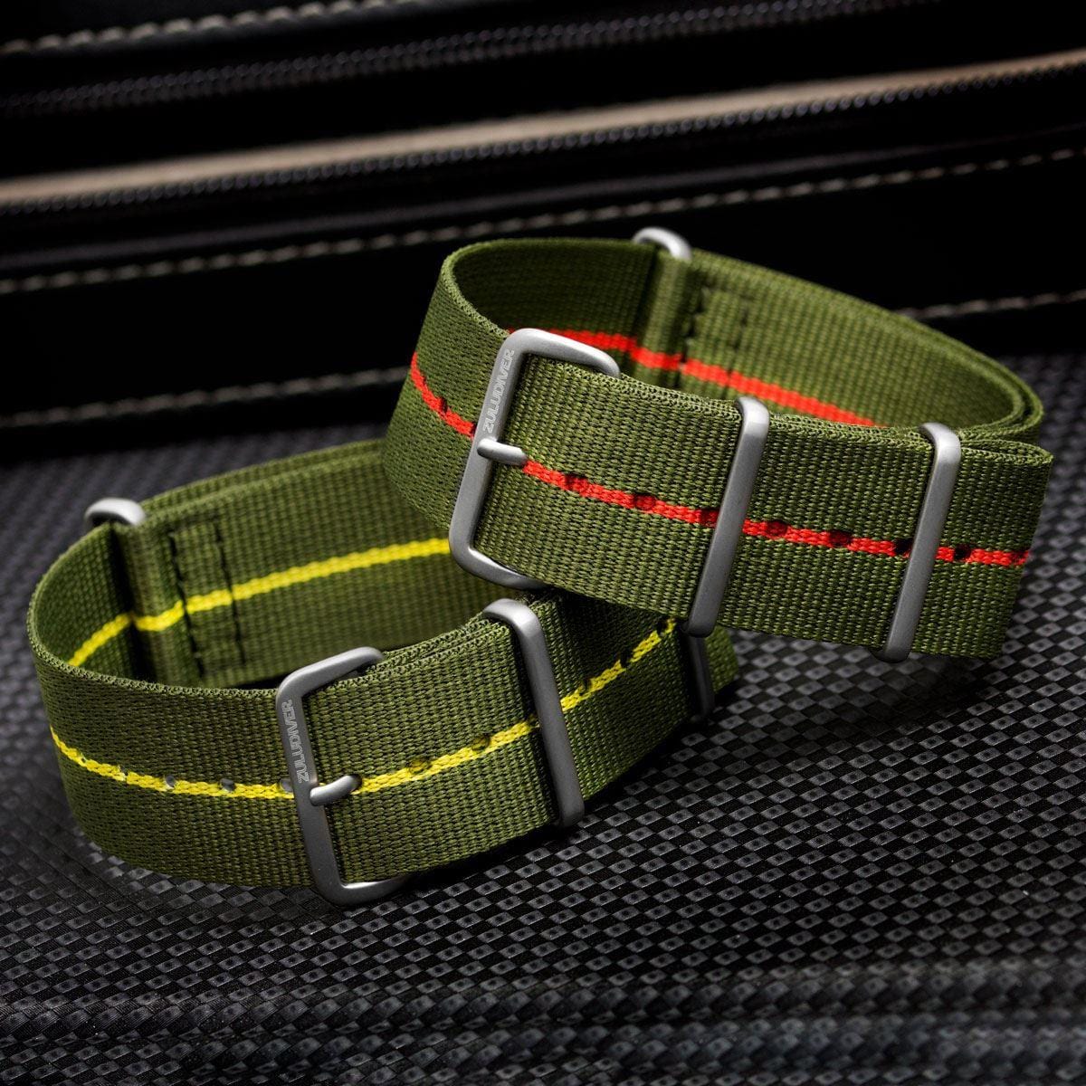 ZULUDIVER 1973 British Military Watch Strap: CADET Marine Nationale - Green & Yellow