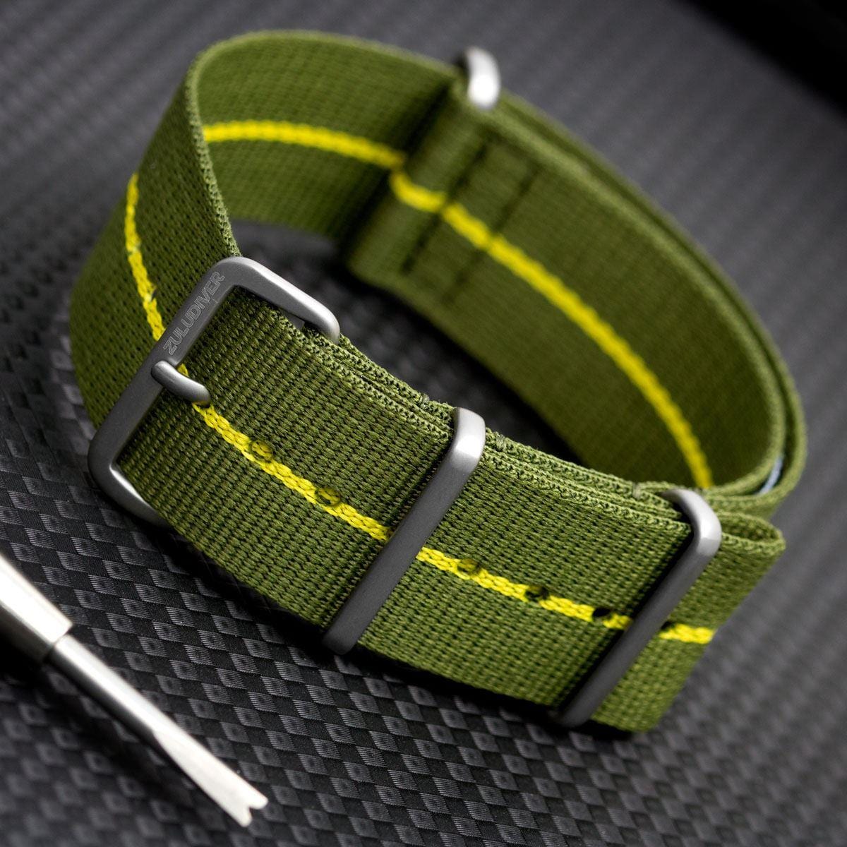 ZULUDIVER 1973 British Military Watch Strap: CADET Marine Nationale - Green & Yellow