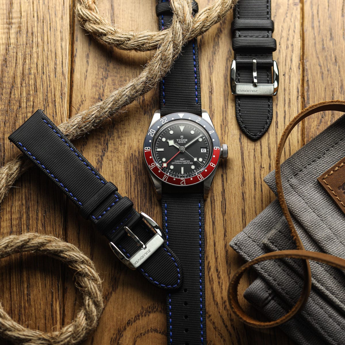 ZULUDIVER Maverick (MK II) Sailcloth Waterproof Watch Strap - Black / Blue