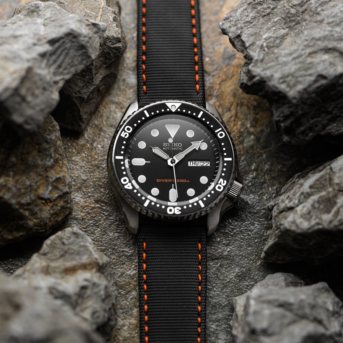 ZULUDIVER Maverick (MK II) Sailcloth Waterproof Watch Strap - Black / Orange