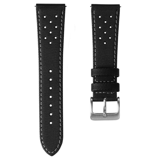 ZULUDIVER Quick Release Sailcloth Perforated Watch Strap - Black / Grey