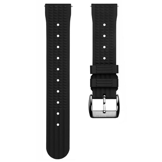 ZULUDIVER Seacroft Waffle FKM Rubber Dive Watch Strap (MkII) - Black - Brushed Buckle