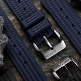 ZULUDIVER Seacroft Waffle FKM Rubber Dive Watch Strap (MkII) - Blue - Black Buckle