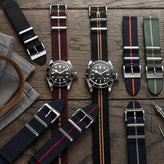 ZULUDIVER Seasalter Two-Piece Military Nylon Watch Strap - Black, Blue, & Orange