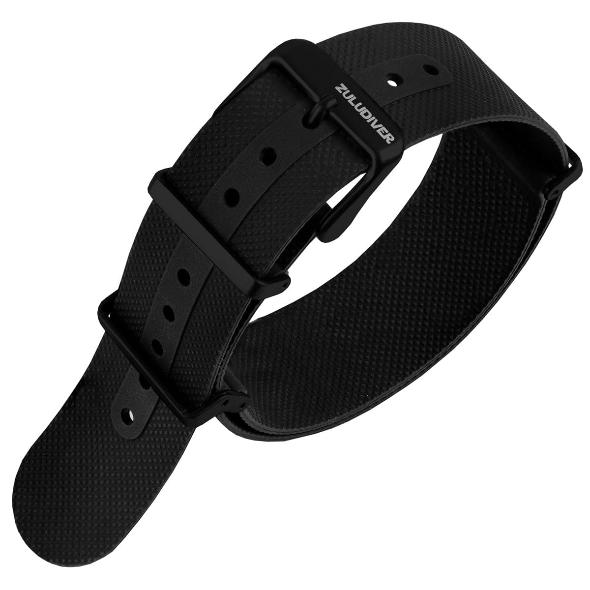 ZULUDIVER Seaton FKM Rubber Military Watch Strap - Black - Brushed Buckles