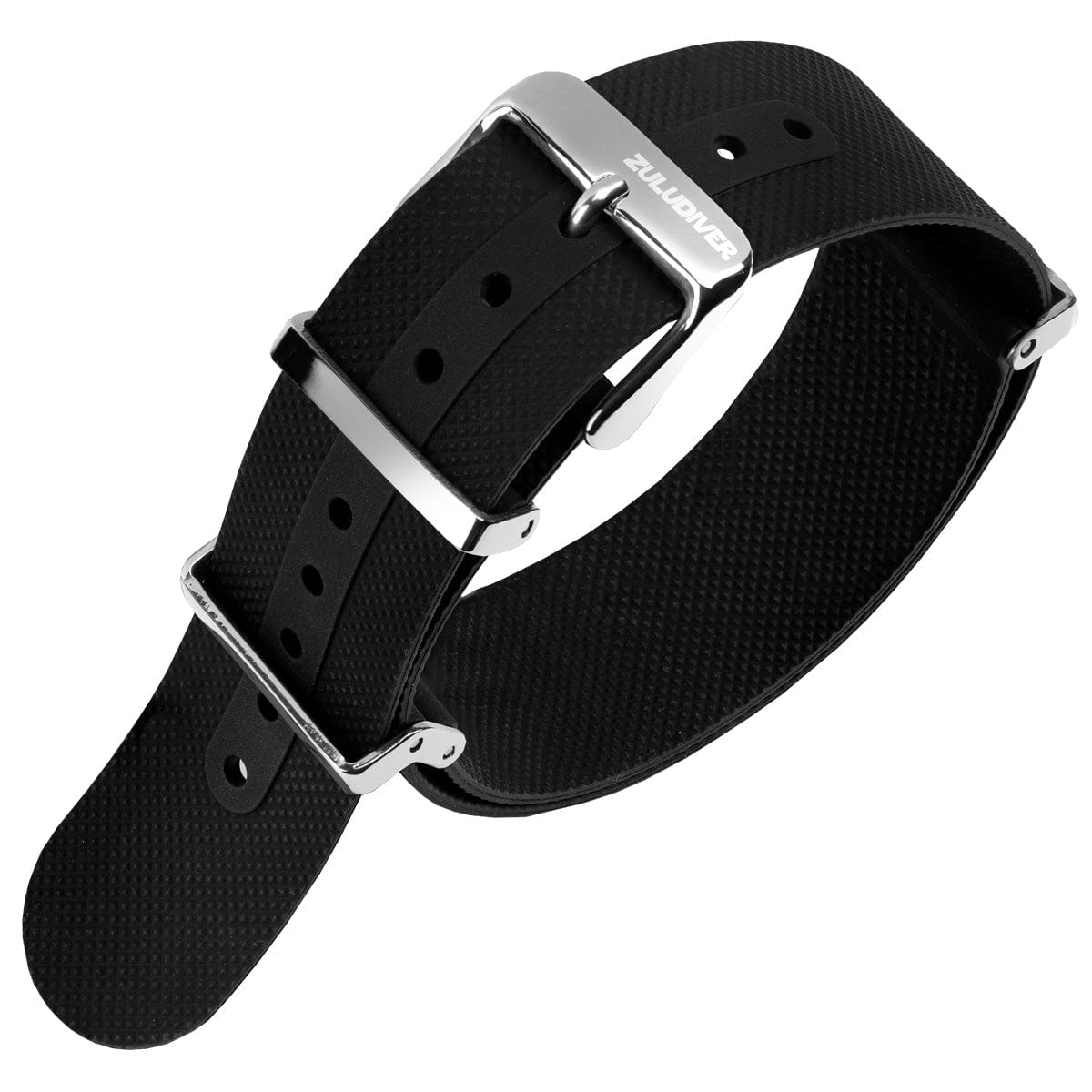 ZULUDIVER Seaton FKM Rubber Military Watch Strap - Black - Brushed Buckles