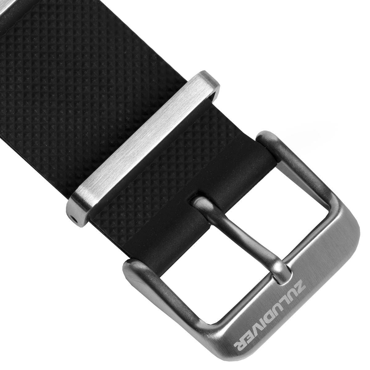 ZULUDIVER Seaton FKM Rubber Military Watch Strap - Black - Brushed Buckles