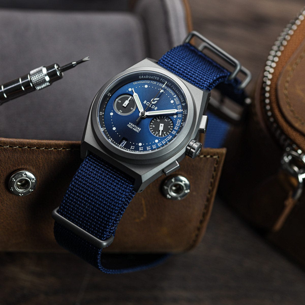 Boldr Venture Field Medic III Chronograph Watch - Blue Dial