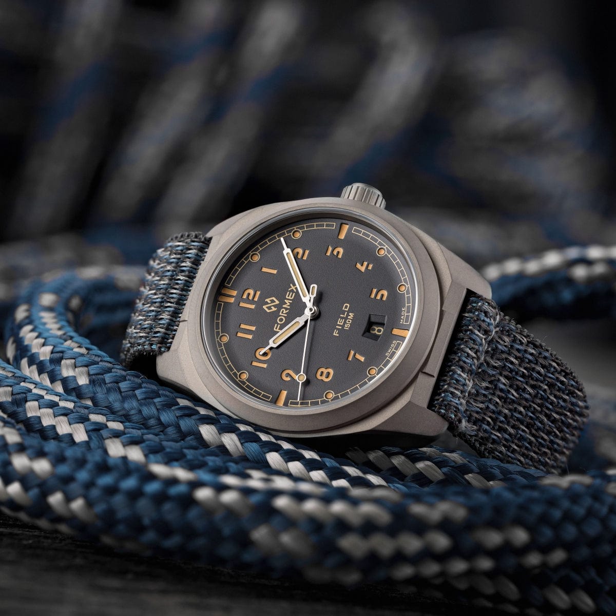 FORMEX Field Automatic Sage Green Blue Nylon Strap WatchGecko