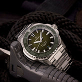 FORMEX REEF Automatic Chronometer COSC 300M Steel Bracelet / Green Dial / Green Bezel Mood Shot