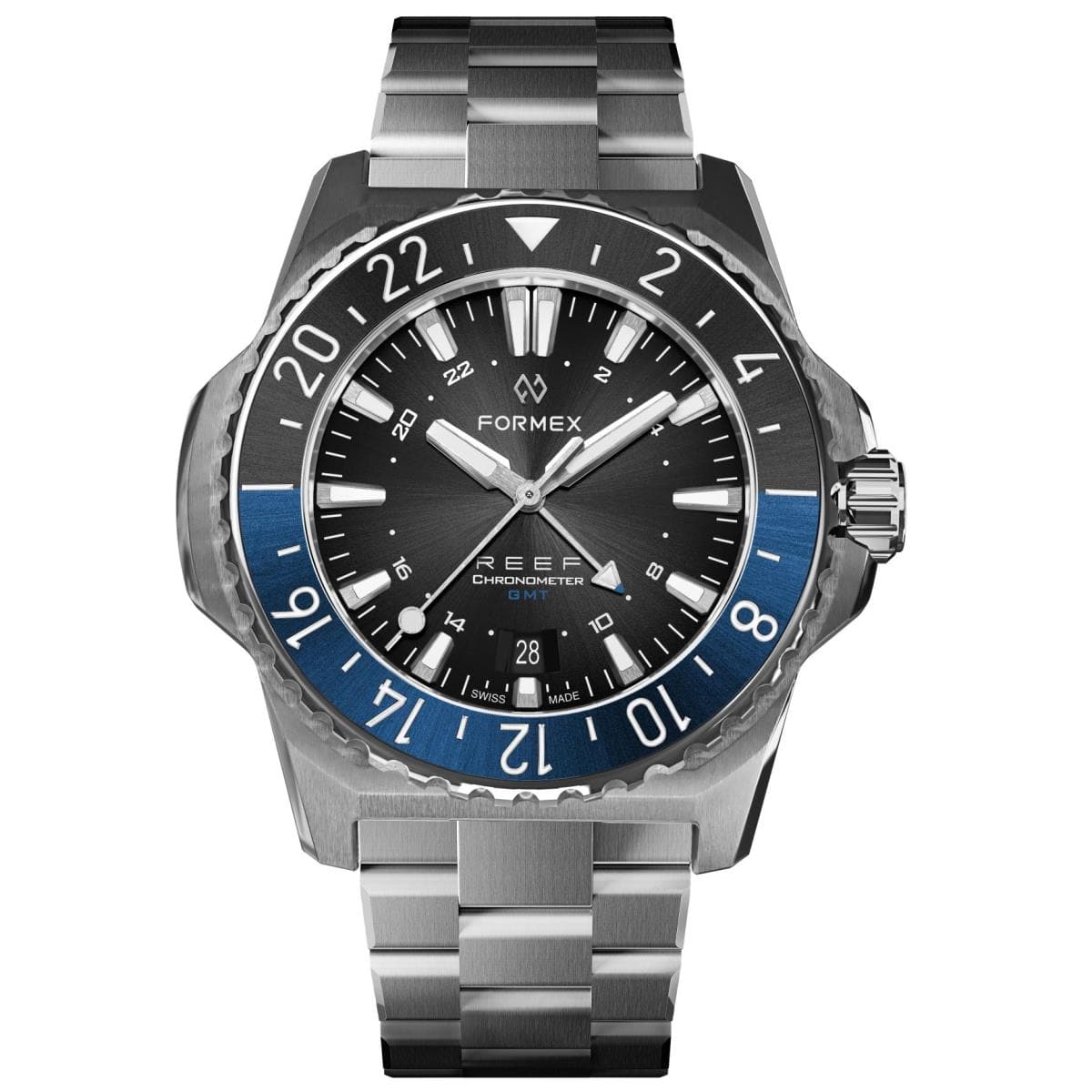 FORMEX REEF GMT - Black Dial with Blue GMT - Stainless Steel Bracelet