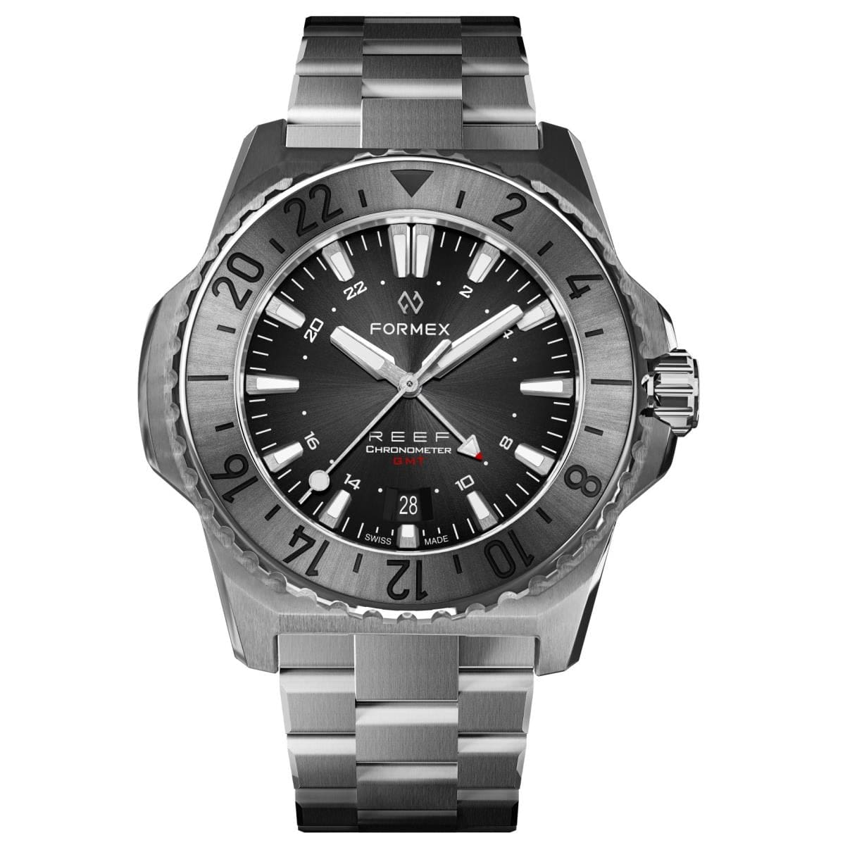 FORMEX REEF GMT - Black Dial with Red GMT - Stainless Steel Bracelet