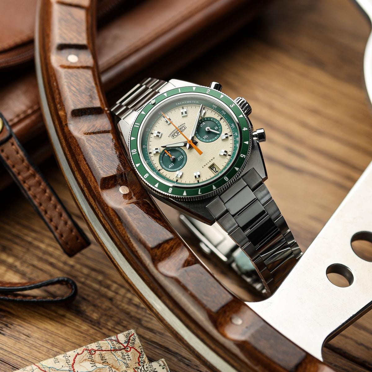 FORZO G2 Drive King Chronograph Watch - Cream / Green SS-B01-B