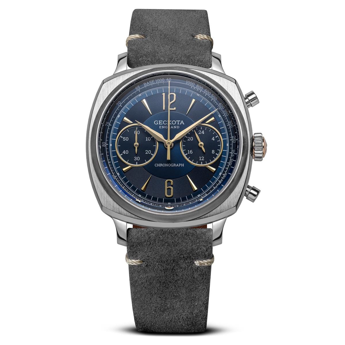 Geckota Ensign Blue and Gold Chronograph Grey Suede Strap - NEARLY NEW
