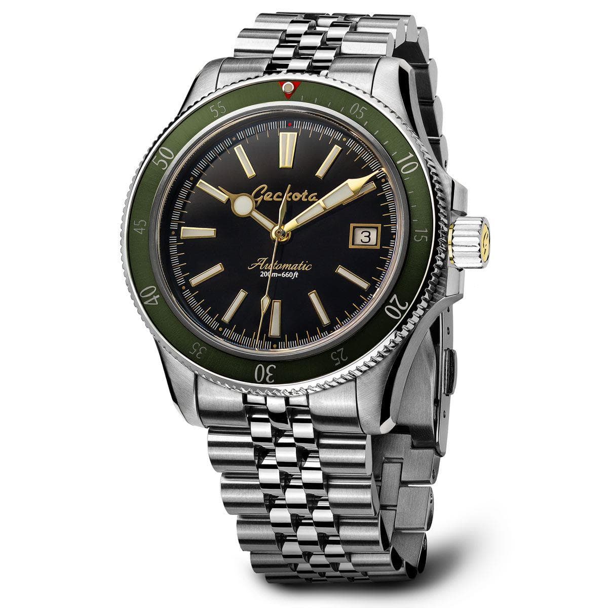 Geckota Sea Hunter Automatic Diver's Watch - Green Bezel