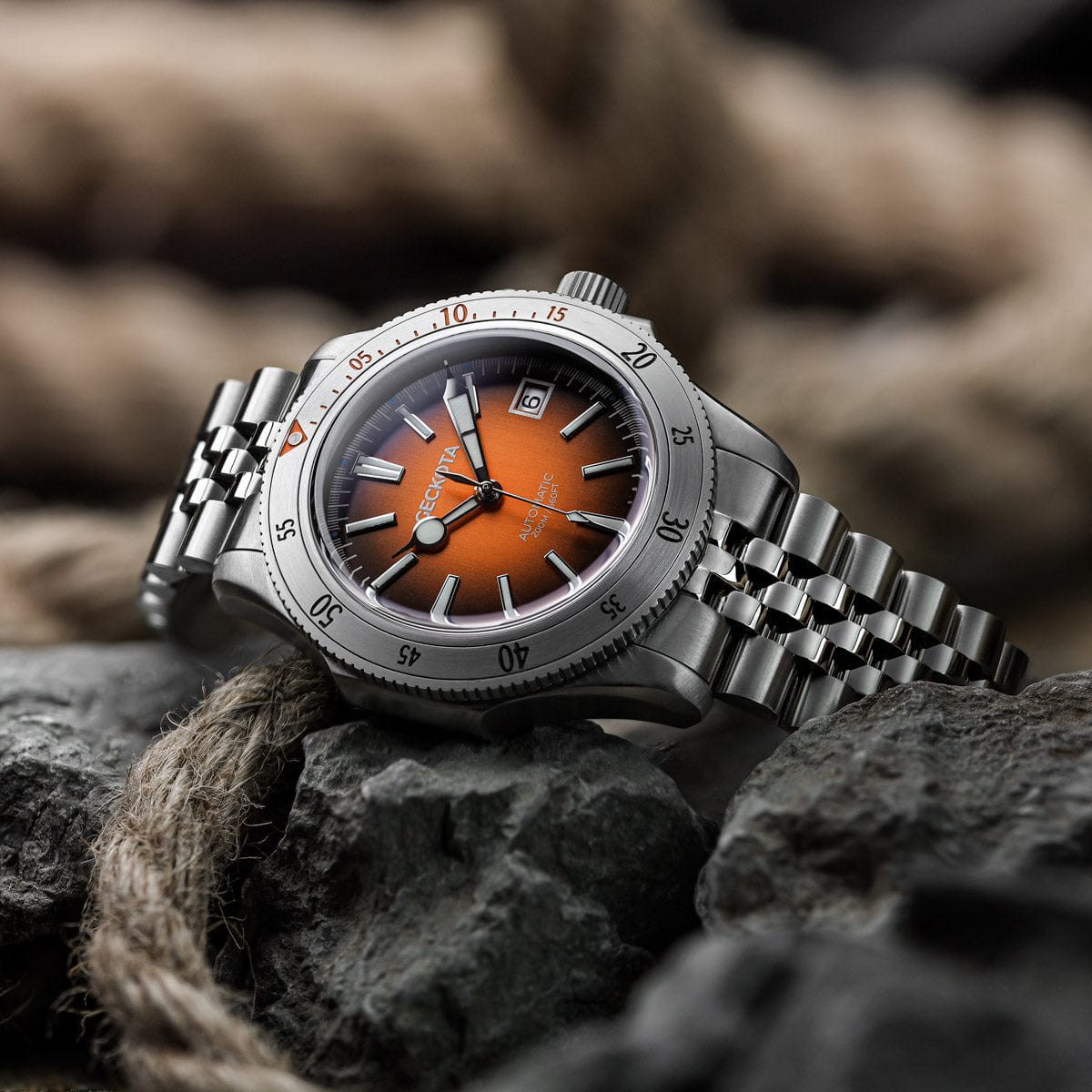 Geckota Sea Hunter Automatic Diver's Watch Steel Edition - Orange Dial