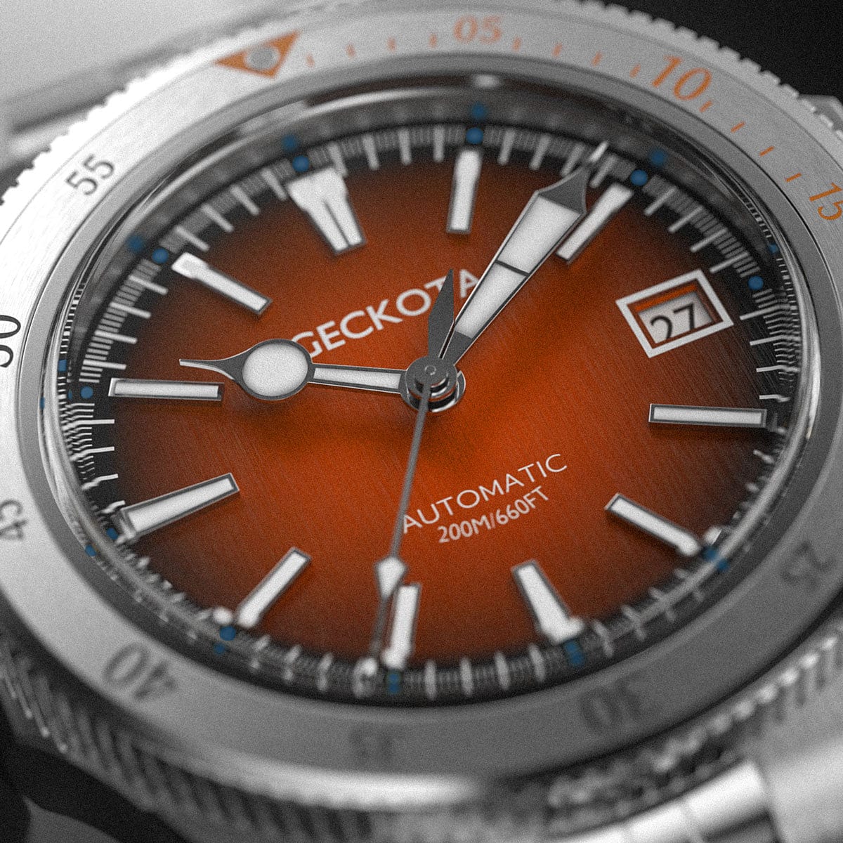 Geckota Sea Hunter Automatic Diver's Watch Steel Edition - Orange Dial