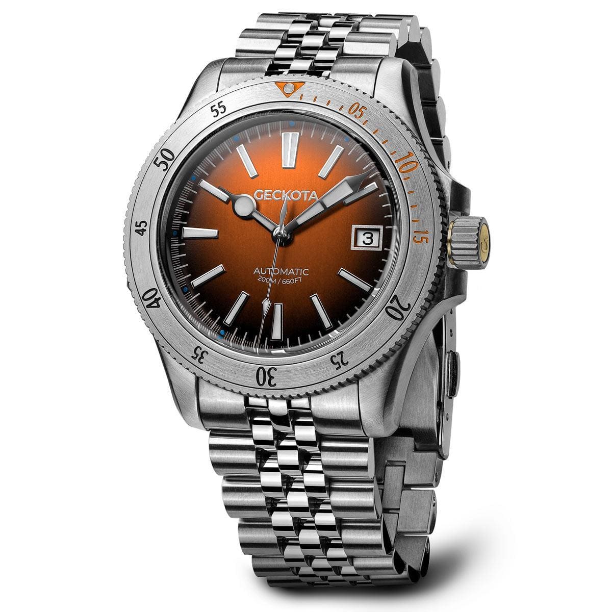 Geckota Sea Hunter Automatic Diver's Watch Steel Edition - Orange Dial