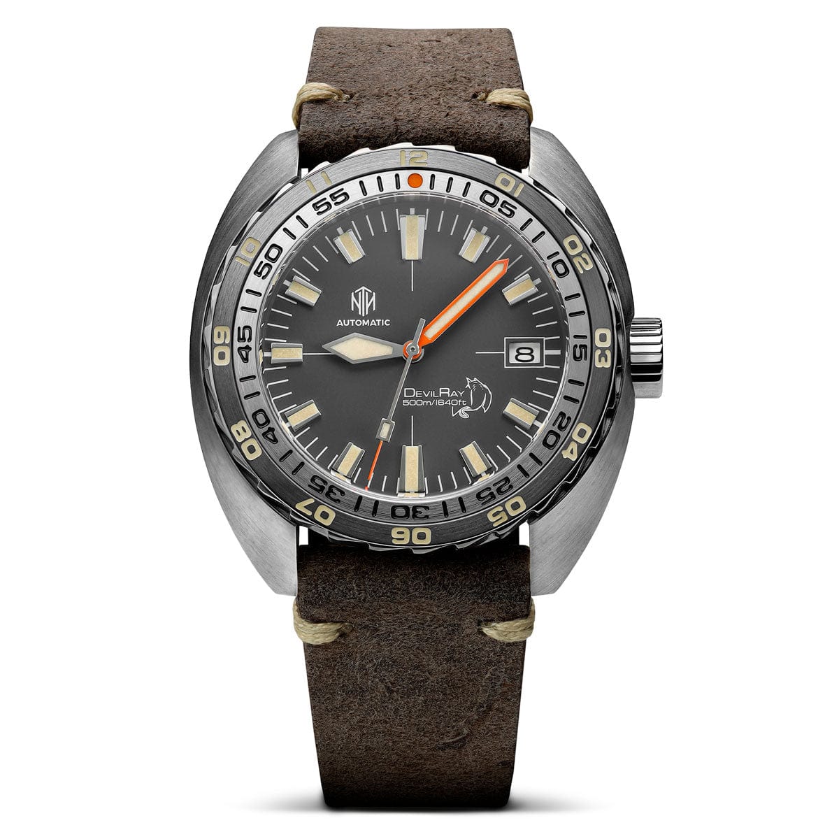 NTH DevilRay Dive Watch - Vintage Grey - Leather Strap - WatchGecko Exclusive