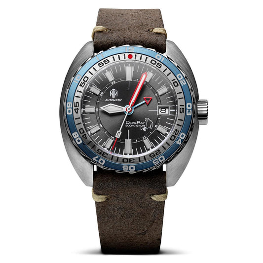 NTH DevilRay - Grey Sunburst GMT - Leather Strap - WatchGecko Exclusive